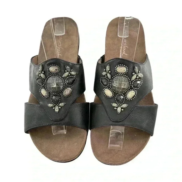 Natural soul Naturalizer amethyst sandals 8.5 black faux leather gem slides - Picture 2 of 13